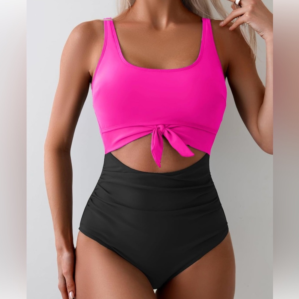 Pink and Black Women's Swimwear size XXL
